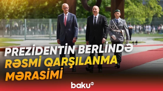 Azərbaycan liderini Almaniya Kansleri Fridrix Merts qarşılayıb