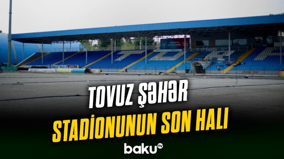 Tovuz şəhər stadionunda təbii otun salınması işləri davam edir
