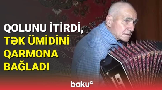 Mingəçevirdə tək əllə qarmon ifa edən 75 yaşlı musiqiçi