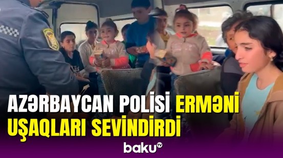 Polisimiz erməni uşaqlara ərzaq yardımı etdi: Qarabağdan köç davam edir