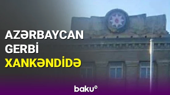 Xankəndidə inzibati binada Azərbaycan gerbi