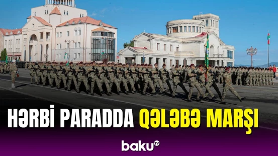 Xankəndidə tarixi anlar: paradda Qələbə marşı səsləndi