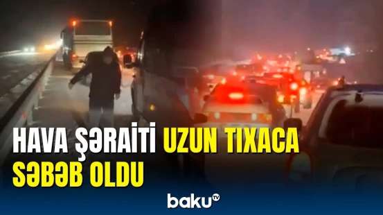Dağıstandan Rusiyaya gedən yolda ucsuz-bucaqsız tıxac