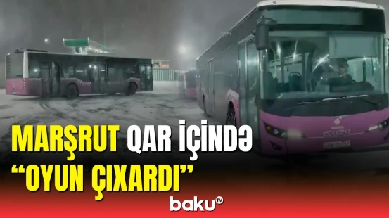 Sərnişin avtobusunun qarlı yolda həyəcanlı drift görüntüləri