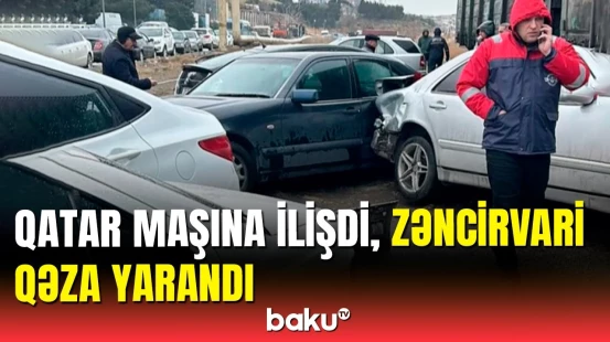 Əhmədlidə manevr edən qatar maşına ilişdi, 7 maşın toqquşdu