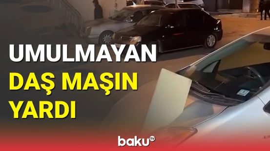 7-ci mərtəbədən düşən daş təhlükə yaratdı | Mərkəzi küçədə binadan daş qopdu