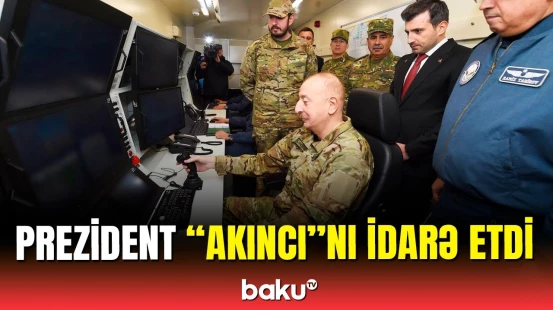 İlham Əliyev HHQ-nin hərbi obyektində PUA-nı idarə etdi