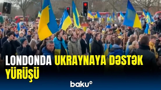 Rusiya-Ukrayna müharibəsinin 2-ci ildönümü ilə əlaqədar dəstək yürüşü keçirilib