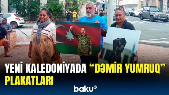 Fransaya etiraz edib İlham Əliyev və “Dəmir Yumruq” plakatları qaldırdılar
