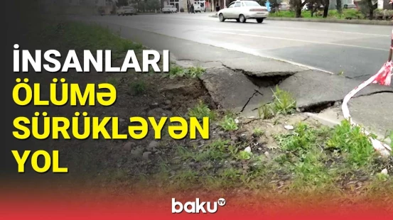 Mingəçevirdə avtomobil və piyada səkisi çökdü
