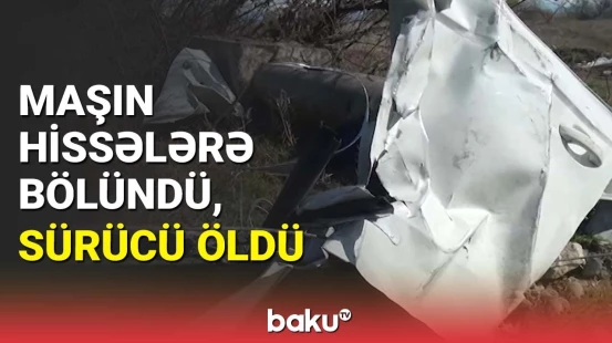 Yevlaxda tükürpərdən qəza | Maşın dəmiryol keçidinin dirəyinə çırpıldı