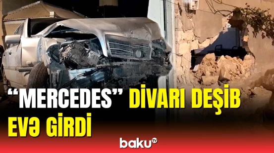 Gəncədə dəhşətə gətirən qəza | Avtomobil divarı uçurdu