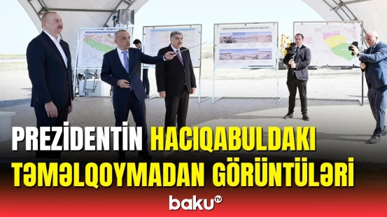 İlham Əliyev Hacıqabulda Şirvan suvarma kanalının təməlqoyma mərasimində iştirak etdi