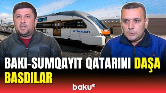Sumqayıt qatarını daşa basanlar saxlanıldı | Qatarın şüşəsi sındı