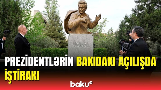 İlham Əliyev və Japarov Çingiz Aytmatovun abidəsinin açılış mərasimində