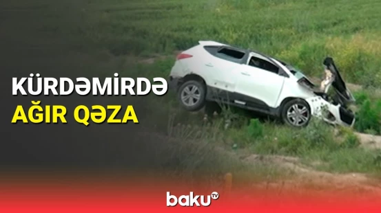 Kürdəmirdə avtomobil yoldan çıxaraq aşıb | Yaralı var