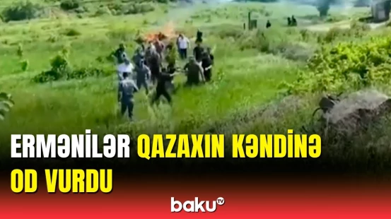 Ermənilər Qazaxın kəndlərini tərk edərkən evləri yandırırlar