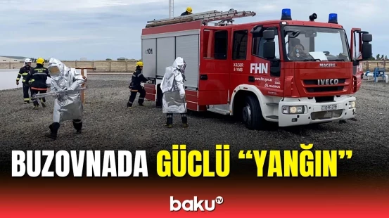 Neft məhsulu olan çənlərdə “yanğın”ın söndürülmə anı | FHN-in təlimindən görüntülər