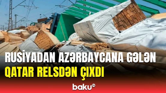 Siyəzəndə təhlükəli anlar yaşandı | Qatar aşdı, yüklər dağıldı