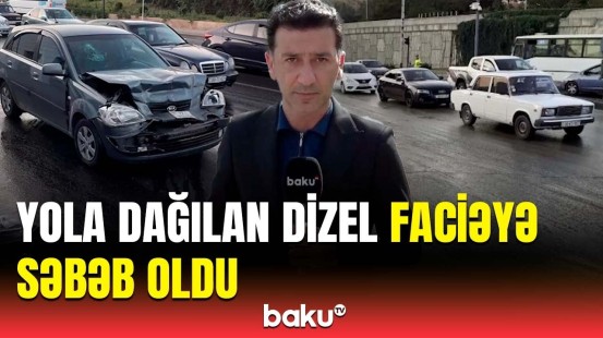 Binəqədidə zəncirvari qəza | Avtobus və 6 avtomobil toqquşdu