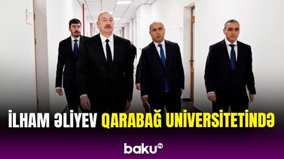 İlham Əliyev Xankəndidə Qarabağ Universitetinin tələbə yataqxanasının təmirdən sonrakı açılışında