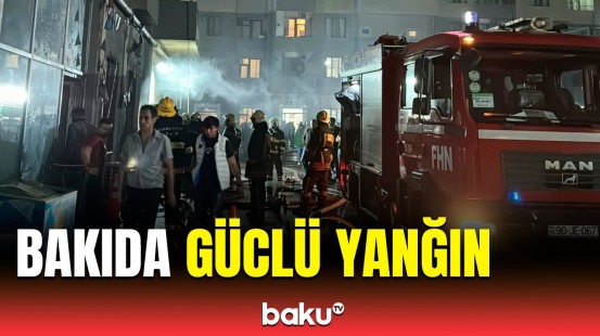 Nizami rayonundakı yaşayış binalarında güclü yanğın | FHN hadisə yerində