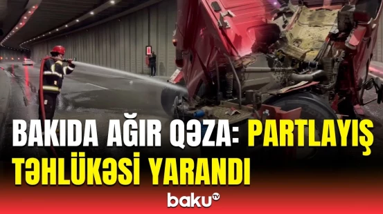 Nəsimidə yük avtomobili keçiddə aşdı | FHN təcili hərəkətə keçdi