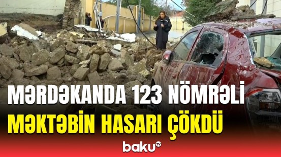 Yağışın Mərdəkanda yaratdığı təhlükə | Hasarı çökən 123 nömrəli məktəbdə son durum