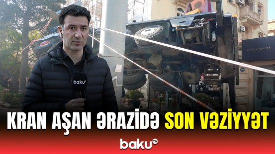 Bakıda kran mağazanın üstünə necə aşdı? - Hadisə yerindən görüntülər