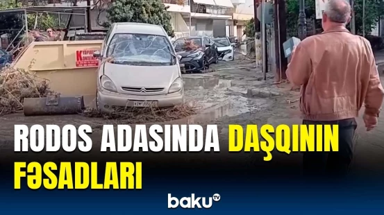 Yunanıstanda təbii fəlakət | Küçələr su altında qaldı