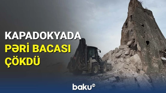 Türkiyədə qorxulu anlar | Pəri bacasının çökmə anı kameralara düşdü