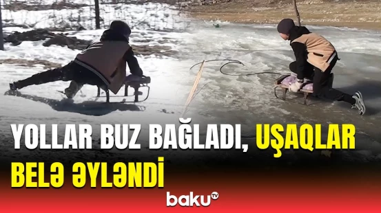 Qusarın Laza kəndində qışın dadını çıxaran uşaqların əyləncəli anları