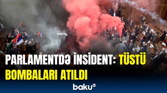 Serbiyada deputatların etiraz aksiyasının səbəbi | Spiker su ilə isladıldı