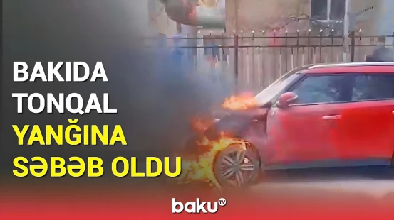 Tonqala görə həkimin maşını yandı | Yanğınsöndürənlər əraziyə cəlb olundu