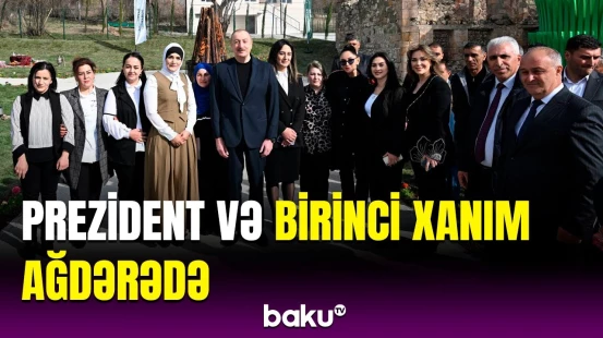 İlham Əliyev və Mehriban Əliyeva Ağdərənin Həsənriz sakinləri ilə Novruz tonqalını alovlandırıblar