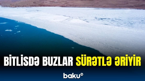 Bitlisdən təbiət mənzərəsi | Qışda səthi donan göldə artıq buzlar əriyir