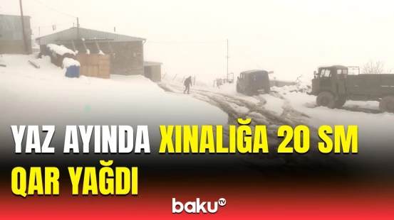 Qubanın Xınalıq kəndi ağ örpəyə büründü