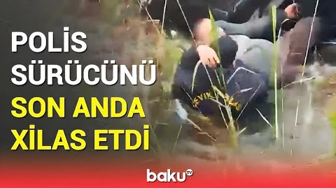 Qaradağda kanala düşən “Lexus”dan sürücünün xilası | Anbaan video