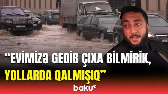 Haraya baxırsan gölməçədir, məcburam ki... | Zabrat-Maştağa yolunu su basdı