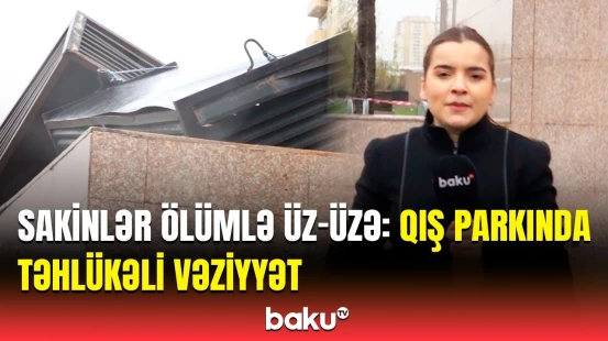 Kömək edirik ki, dəmir parçası heç kimin üzərinə düşməsin | Qış parkında keçidin tavanı uçdu