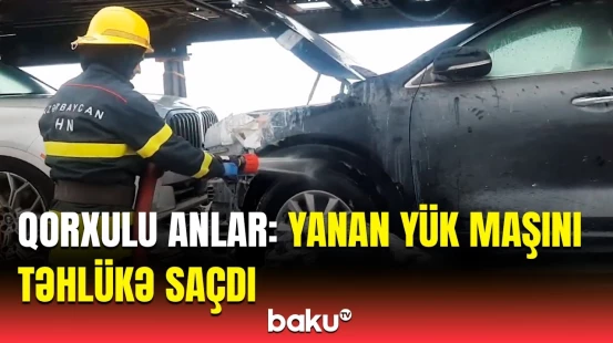 Yük avtomobili getdiyi yolda alovlandı | Hadisə yerindən anbaan video