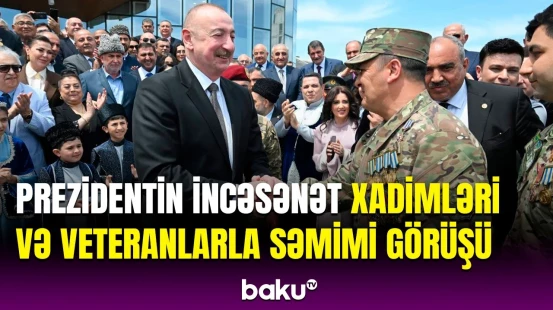 İlham Əliyev və birinci xanım incəsənət ustaları və müharibə veteranları ilə söhbət etdilər