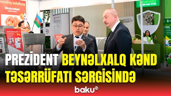 İlham Əliyev Bakı Ekspo Mərkəzindəki sərgidə stendləri ziyarət edib
