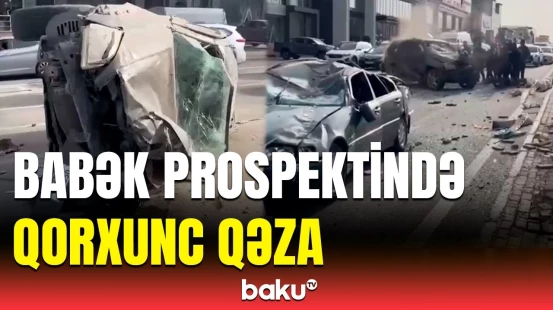 Ağır qəzanın anbaan görüntüsü | Babək prospektində dəhşətli hadisə
