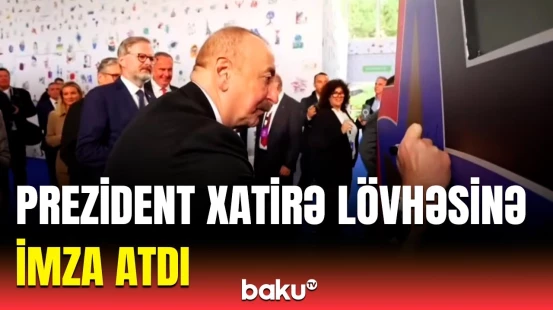 Prezident Albaniyada sammitin açılışında xatirə lövhəsini imzaladı