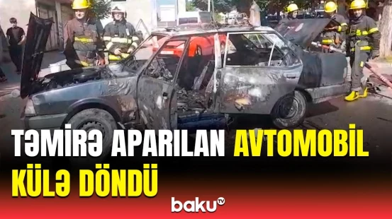 Qaxda dəhşətli hadisə | Avtomobil bir anda alovlara qərq oldu