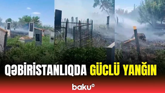Ağdaşın Xınaxlı kəndinin qəbiristanlığını alov bürüdü | Hadisə yerindən görüntülər