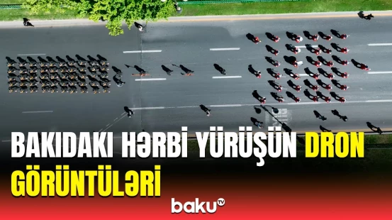 Bakıda hərbi orkestrin müşayiəti ilə hərbi qulluqçuların təntənəli yürüşü
