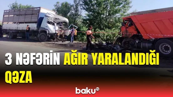 Şabranda dəhşətli yol qəzası | 3 avtomobil toqquşdu