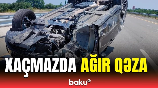 Qadının idarə etdiyi avtomobil aşdı | Xaçmazdan anbaan görüntülər